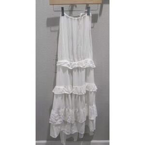Kings Road Dress‎ Size L Smocked Tiered Midi Dress Solid White Square Neck NEW